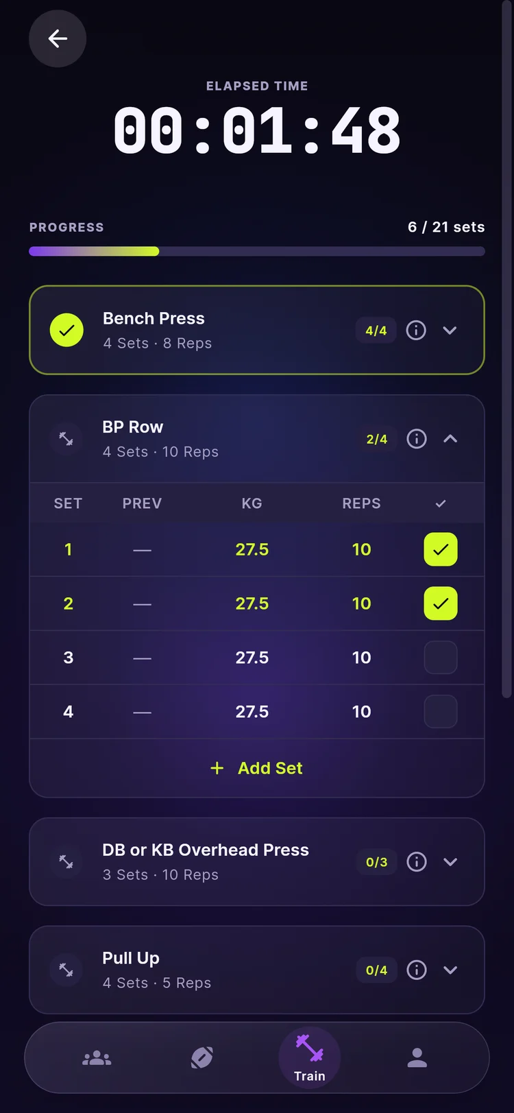 Pullr live workout, player view